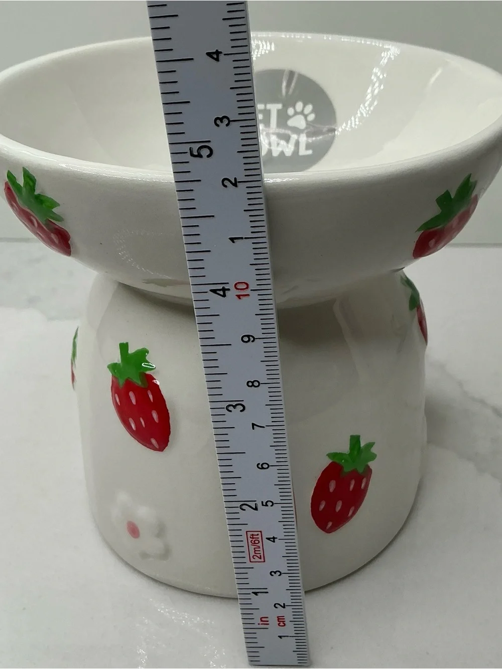 Pet Bowl Dish Elevated Small Ceramic Strawberry New